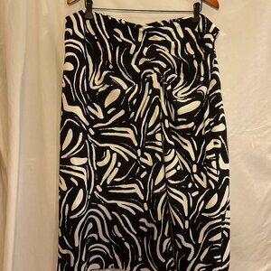 Nine West Women's Abstract Brush (black/cream) Side Ruched Midi Skirt NWT